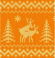 Joking orange knitted ornament with deers vector image