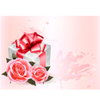 Holiday background with pink roses and gift box vector image