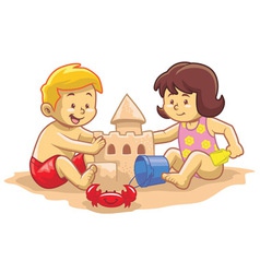 Kids build sandcastle vector image