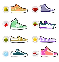 Shoes with christmas labels vector image