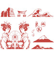 Japanese Set Girl in Kimono Sakura Mountain Castle vector image