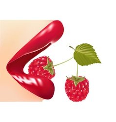 Red gloss lips with raspberry vector image