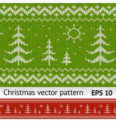 Knitted christmas trees on green and red vector image