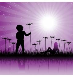 Child on floral field vector image