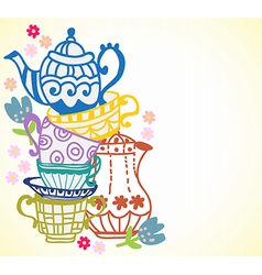 Tea cup background with teapot vector image