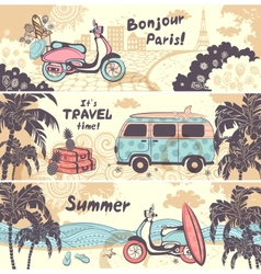 Vintage summer and travel banners vector image