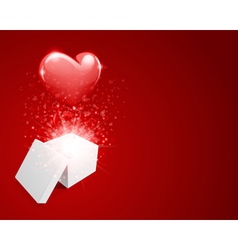 Open gift present box with fly hearts and balloon vector image