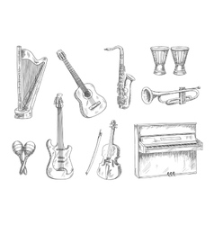 Musical instruments sketch icons for art design vector image