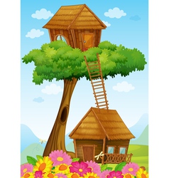 Tree house and Hut vector image