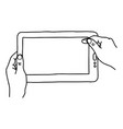 Hands holding digital tablet pc Hands holding digital tablet pc vector image