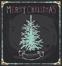Vintage Merry Christmas Tree Chalkboard Hand Drawn vector image