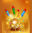 Festive background with glass disco ball and firec vector image