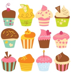Cute cupcakes set vector image