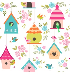 Bird houses pattern vector image