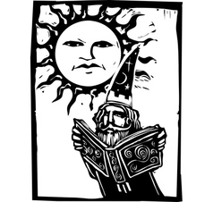 Wizard beneath a sun face vector image