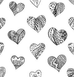 Hand Drawn Black and White Love Heart Pattern vector image