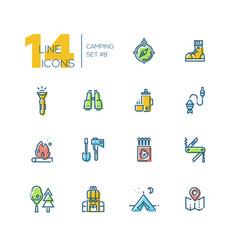 Camping and hiking - thick line icons set vector image
