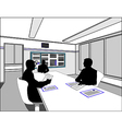 Three business people negotiate at the table vector image