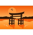 Japanese temple gate silhouette on lake at sunset Japanese temple gate silhouette on lake at sunset vector image