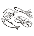 Sea food collection in simple black lines vector image