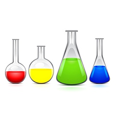 Four flasks of different sizes with colored liquid vector image