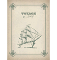 Vintage sailboat retro border drawing on old paper vector image