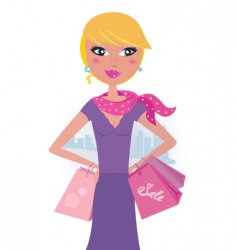 Happy blond woman on shopping vector image