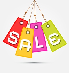Colorful Sale Tags - Labels Hang on Rope on Grey vector image