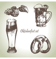 Oktoberfest set of beer hops and pretzel vector image