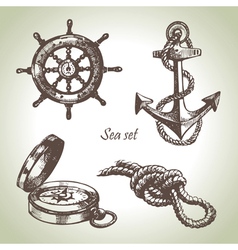 Sea set of nautical design elements vector image