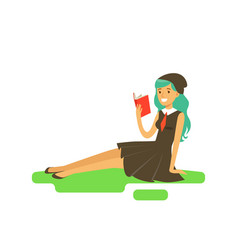 Young beautiful female student with long turquoise Young beautiful female student with long turquoise vector image