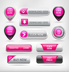Pink Glossy Web Elements Button Set vector image