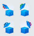 Four gift boxes and flying cover with bow vector image