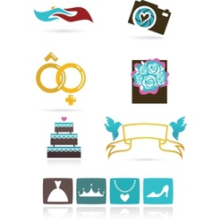 Wedding icons and graphic elements vector image