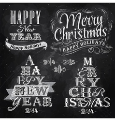 Set Merry Christmas Happy chalk vector image