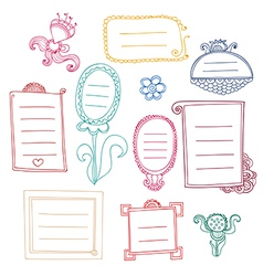 Set of cute contour color frames with curls vector image