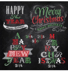 Set Merry Christmas Happy chalk color vector image
