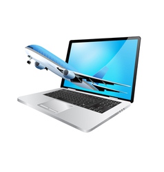 Laptop and plane vector image
