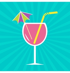 Pink cocktail glass with drinking straw umbrella vector image