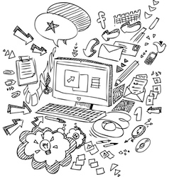 Pc and office objects vector image