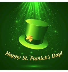 Green Patricks leprechaun hat with golden clover vector image