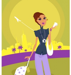 Travel girl on airport vector image