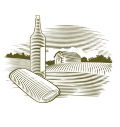 Woodcut wine bottle vector image