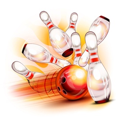 Bowling ball crashing into the shiny pins vector image