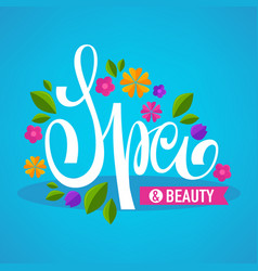 Leaves and flower spa lettering composition for vector image