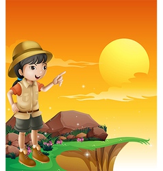 Girl explorer waving Royalty Free Vector Image