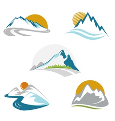 Blue mountains emblem set vector image