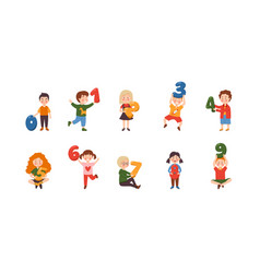 small funny children hold numbers from 1 to 9 vector image