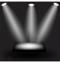 Empty black shelve on metal background with lights vector image