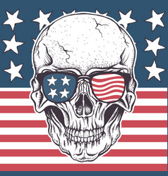 American skull in sunglasses on usa flag vector image